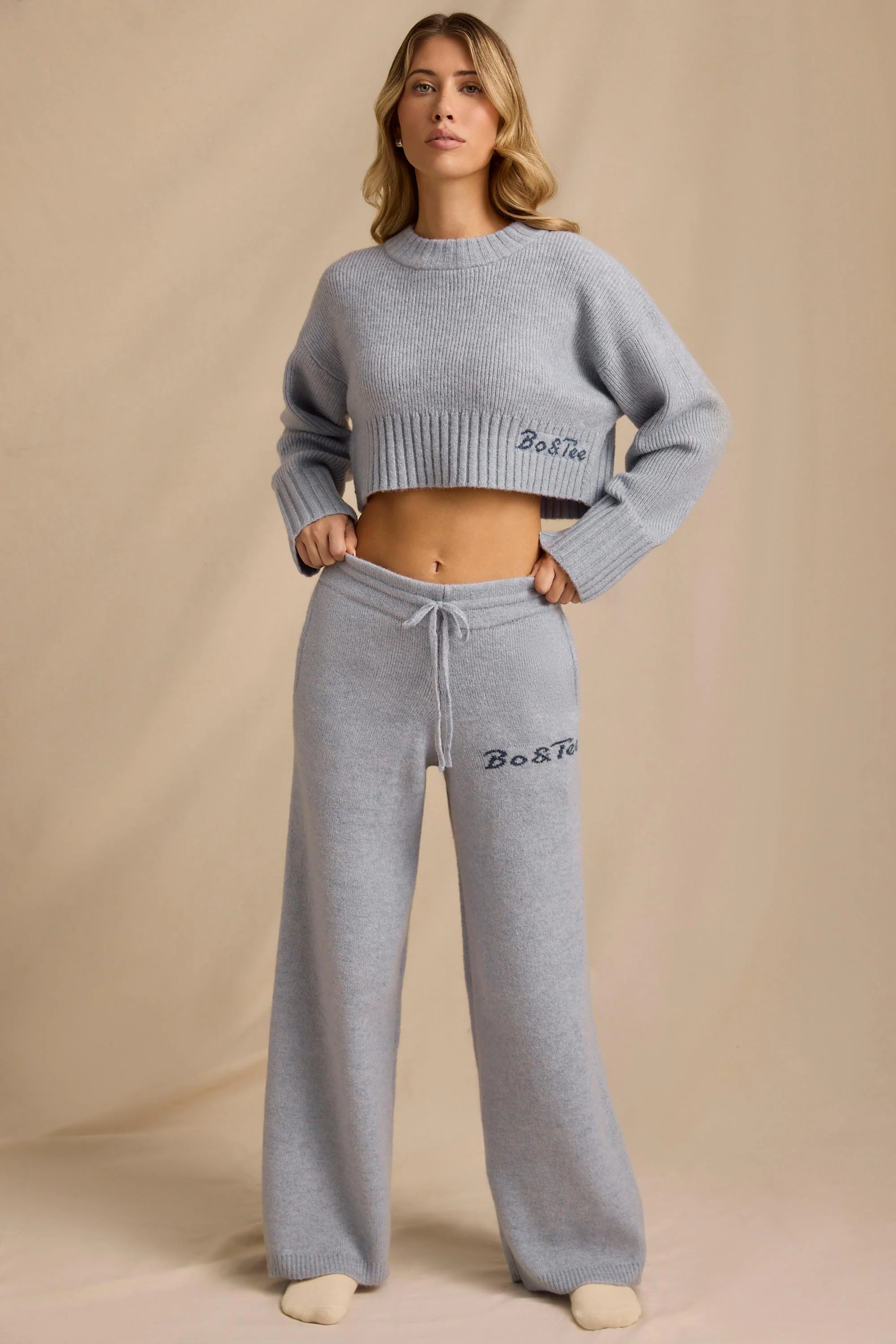 Petite Mid-Rise Wide-Leg Joggers in Soft Blue