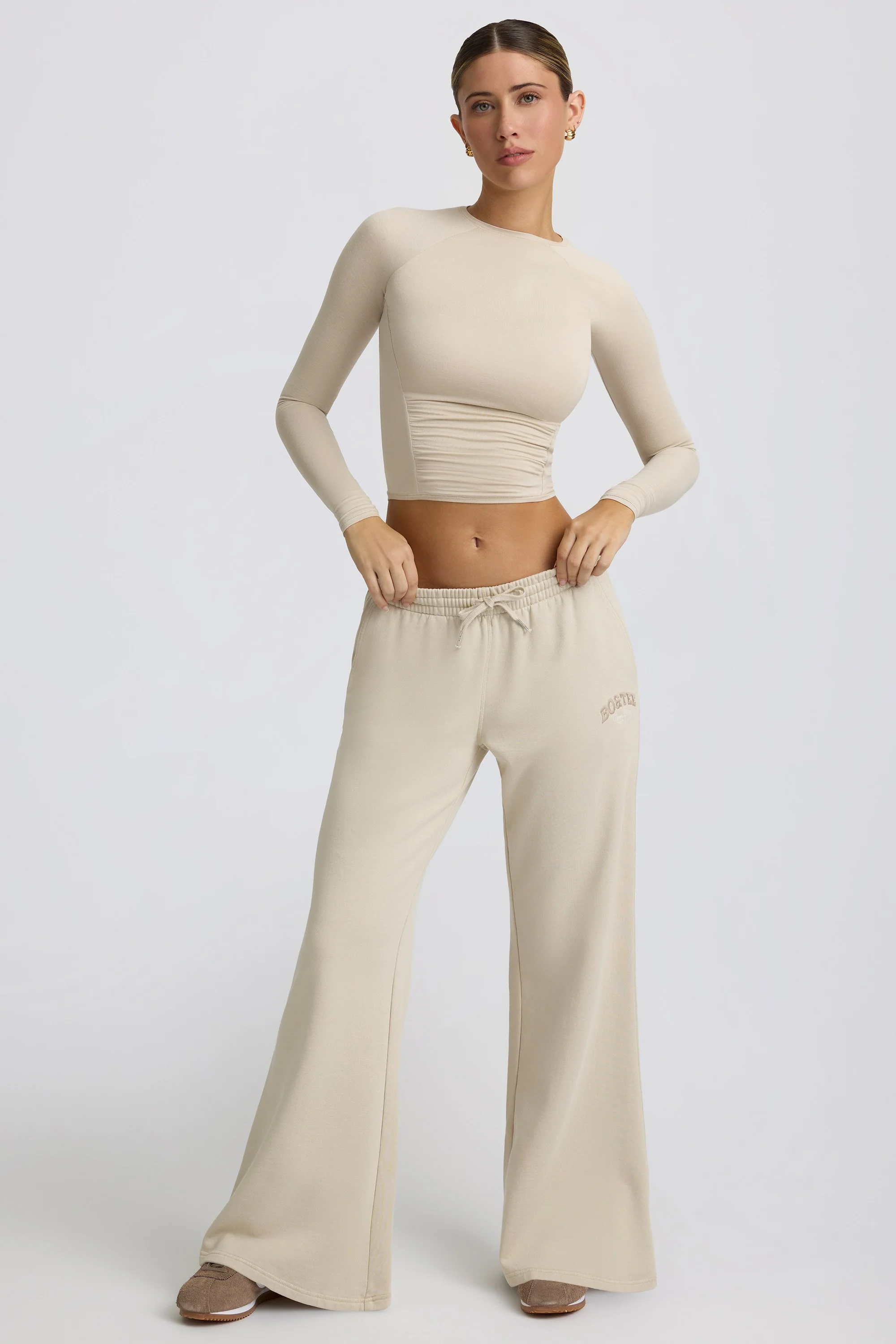 Petite Low-Rise Wide-Leg Joggers in Bone