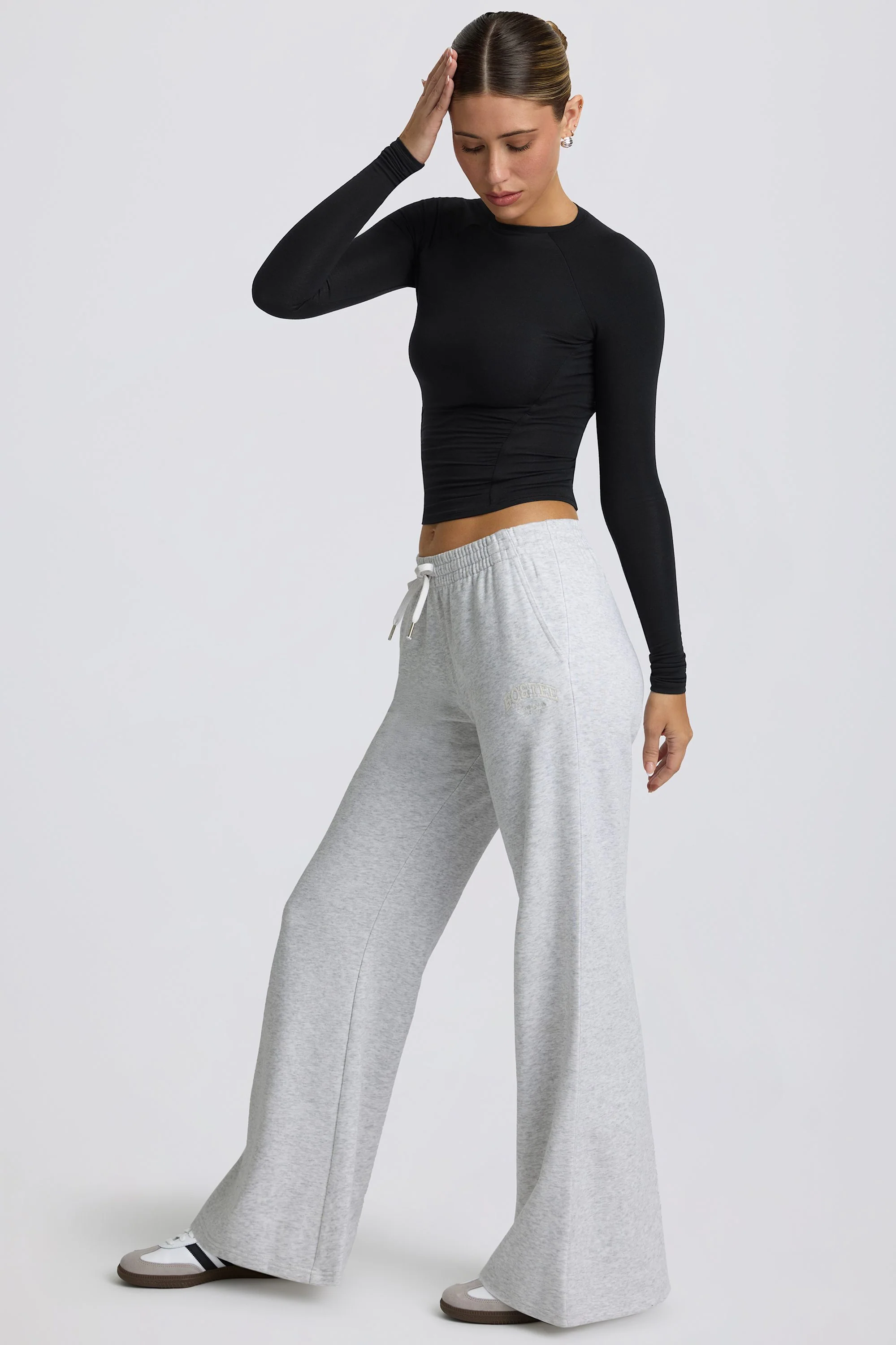 Petite Low-Rise Wide-Leg Joggers in Grey Marl