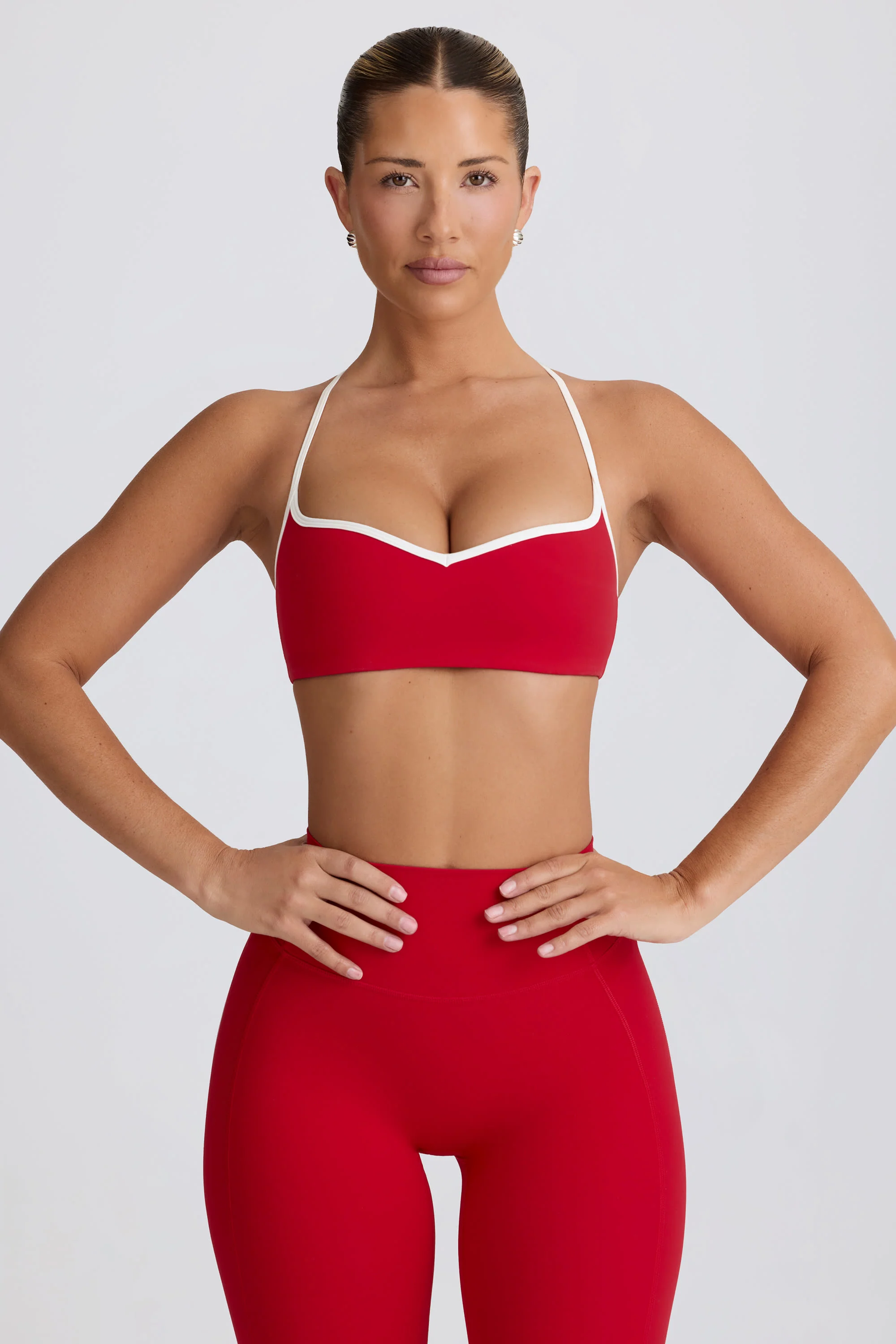 Soft Active Sweetheart-Neck Sports Bra in Hot Red