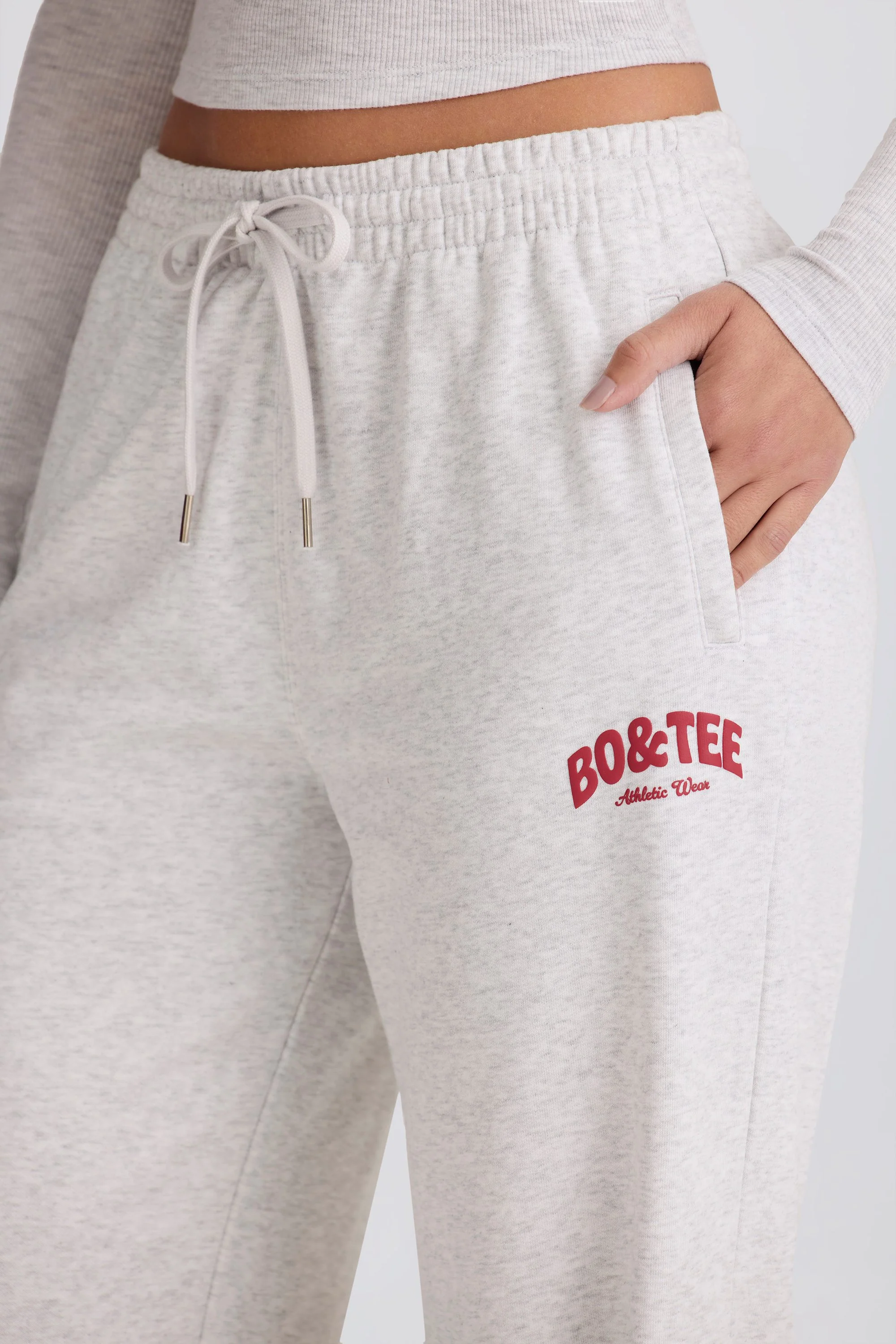 Mid-Rise Wide-Leg Joggers in Grey Marl