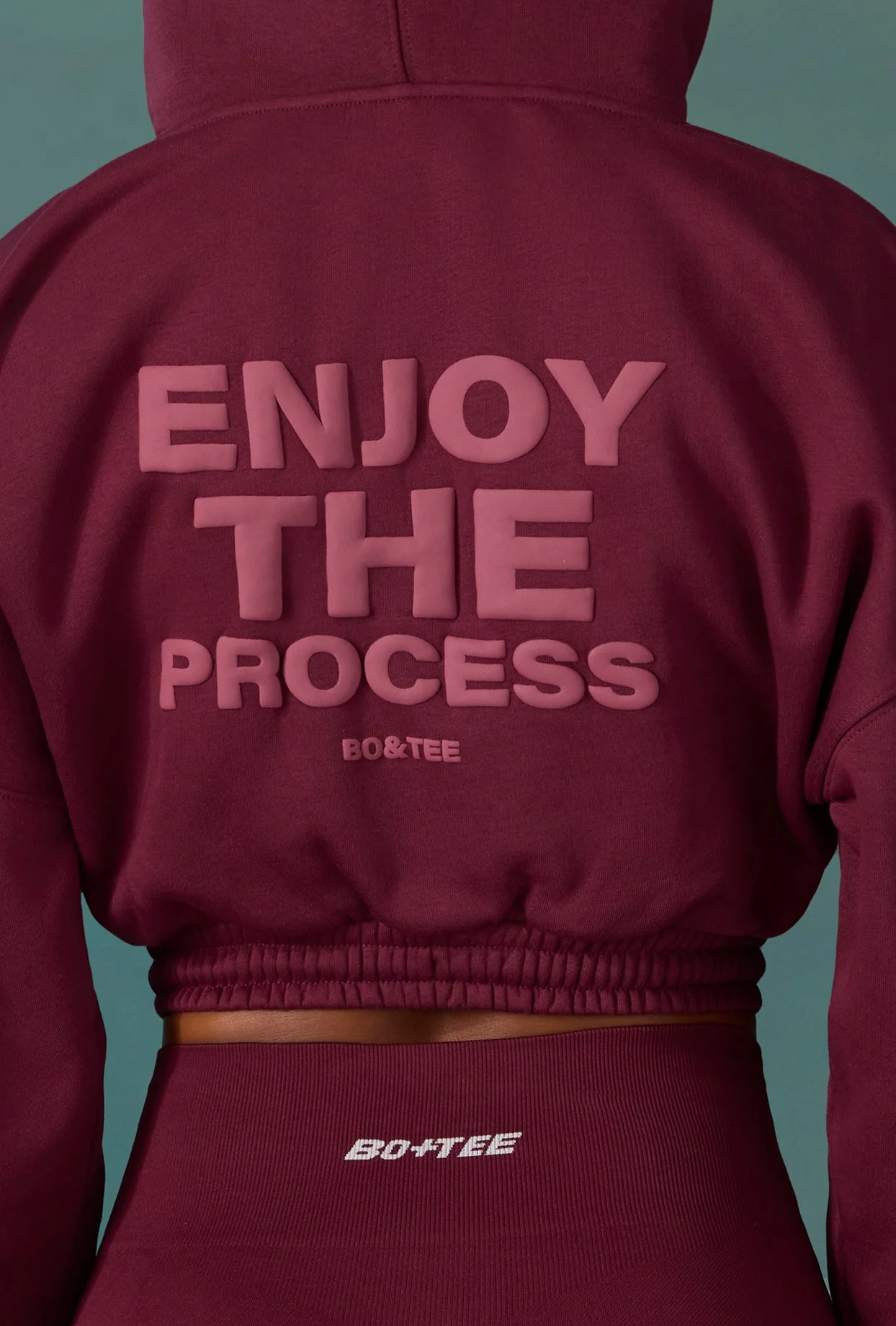 Progress - Cropped Drawstring Hooded Sweatshirt in Plum