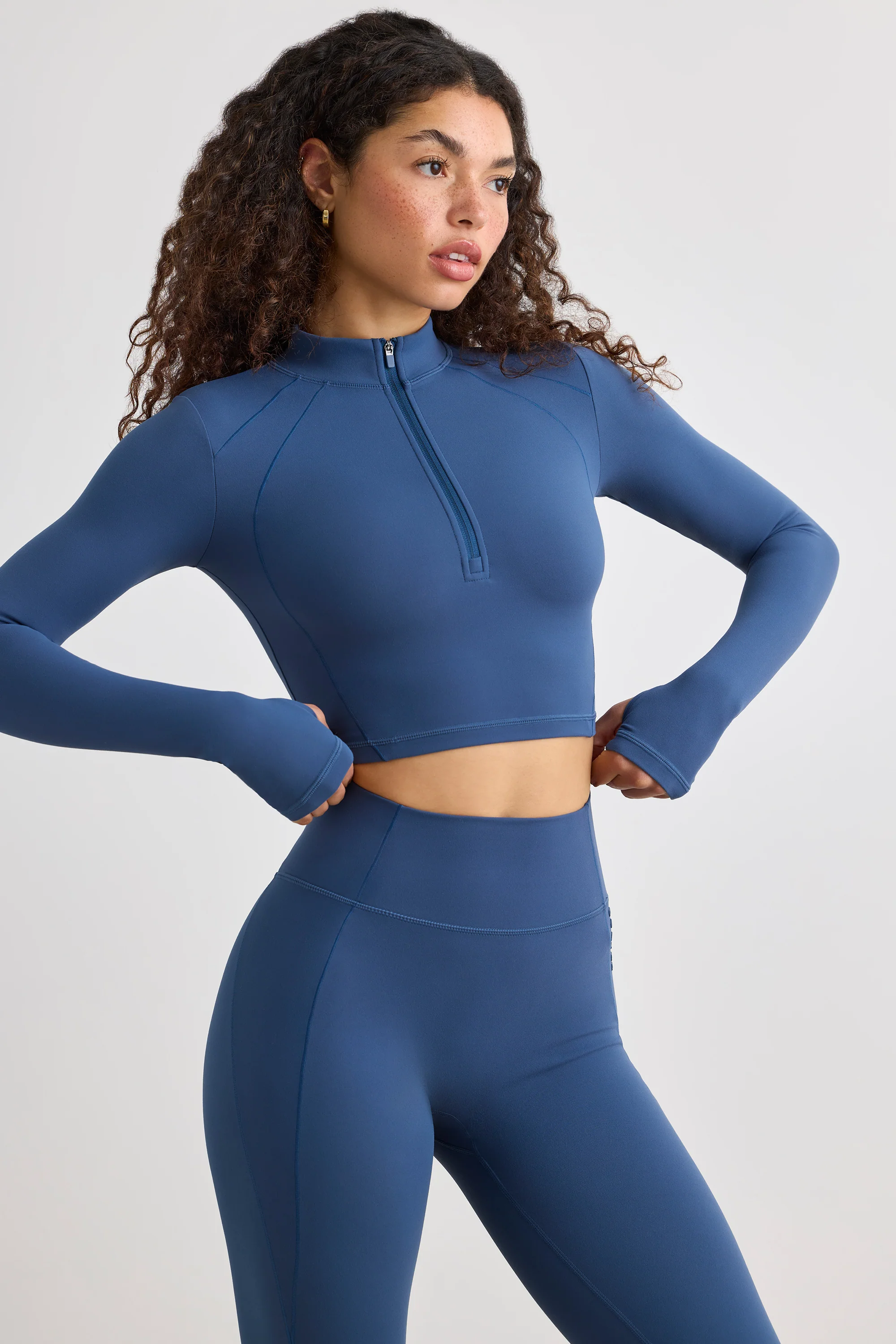 Process - Soft Active Half Zip Crop Top in Washed Navy