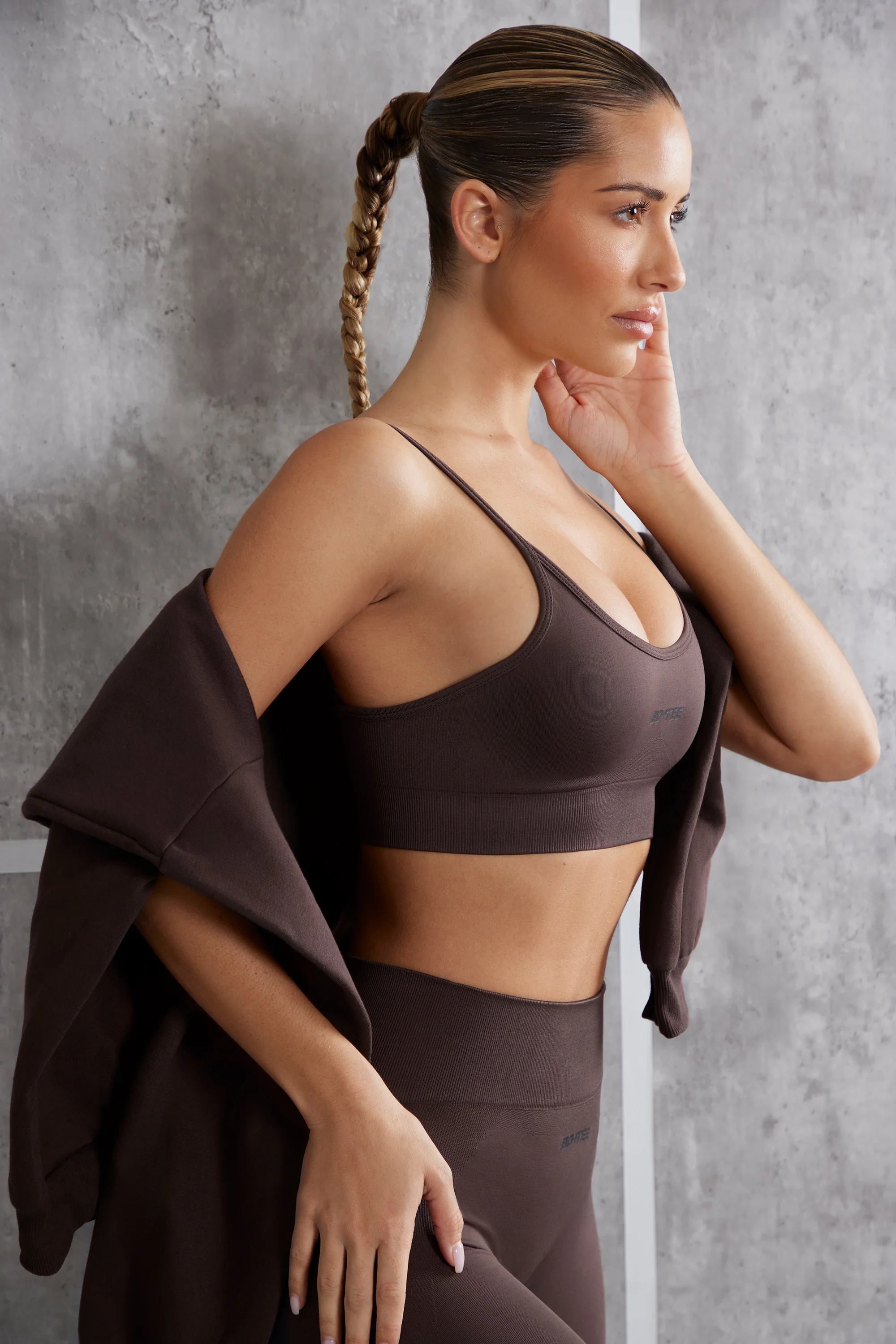Stretch - Asymmetric Sports Bra in Brown