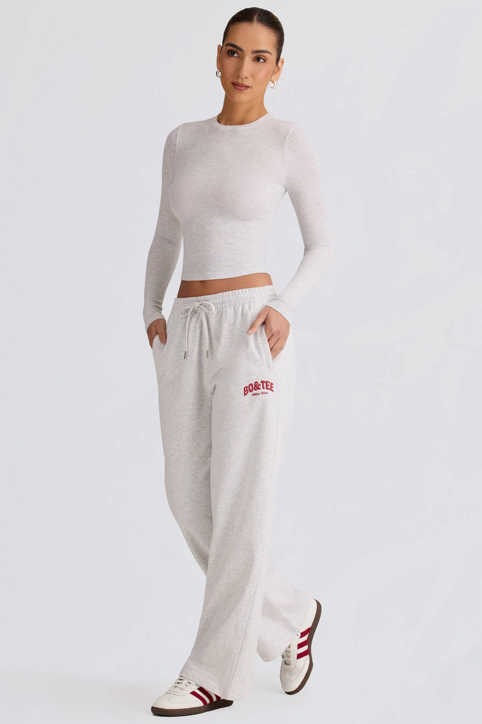 Mid-Rise Wide-Leg Joggers in Grey Marl