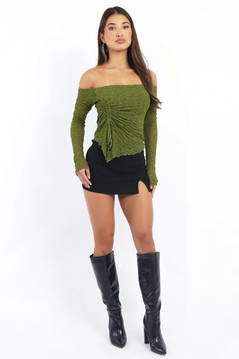 Green Off Shoulder Top Lace