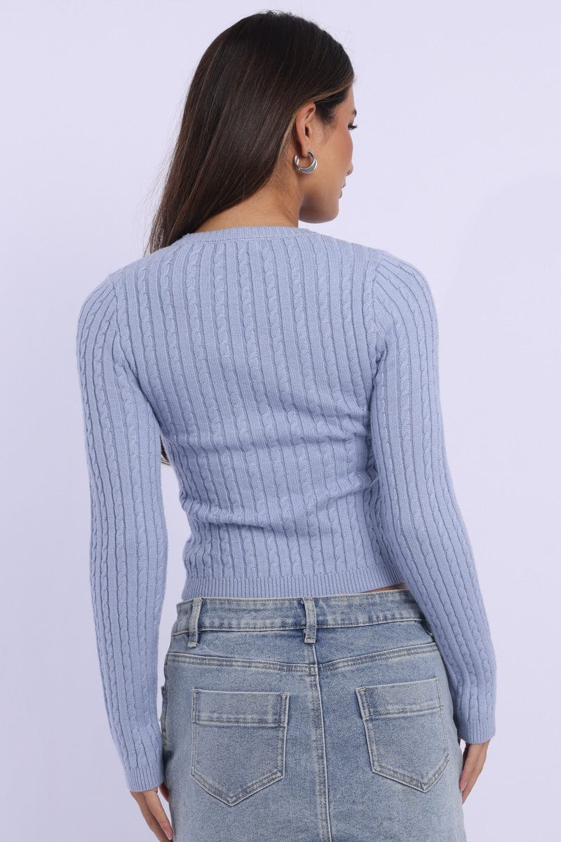 Blue Cable Knit Top Long Sleeve