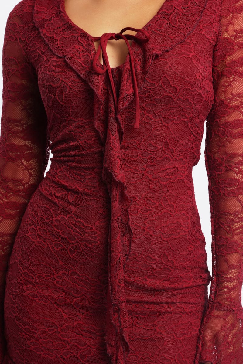 Red Bodycon Dress Mini Lace