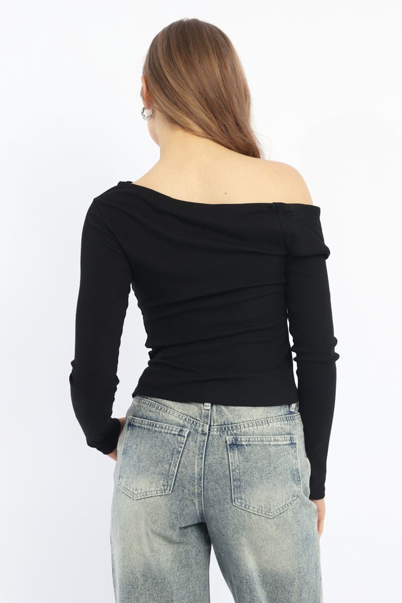 Black One Shoulder Top Long Sleeve