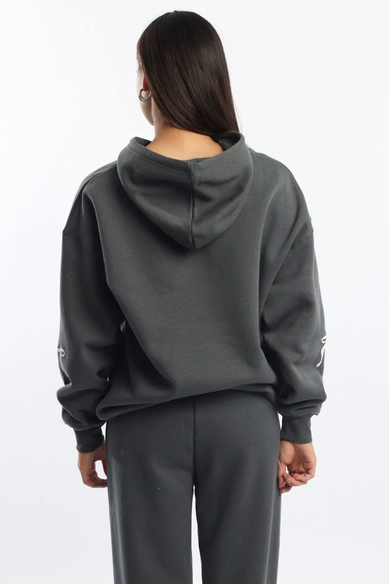 Grey Graphic Hoodie Sweater Long Sleeve