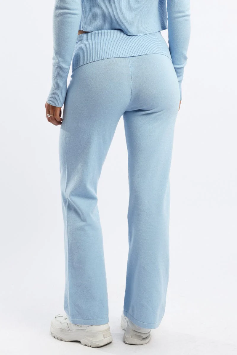 Blue Wide Leg Pants Knit