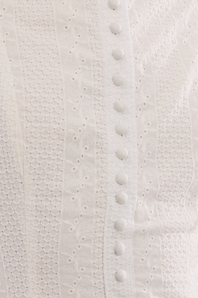 White Midi Dress Drop Waist Lace Fabric