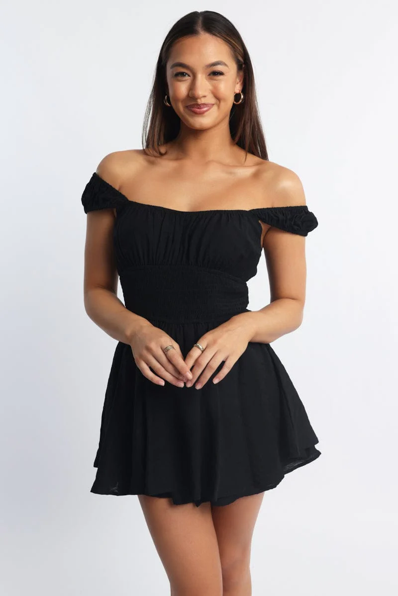 Black Playsuit Gathered Bust