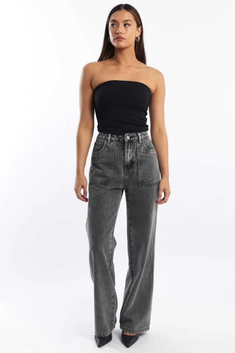 Grey Baggy Jeans Mid Rise