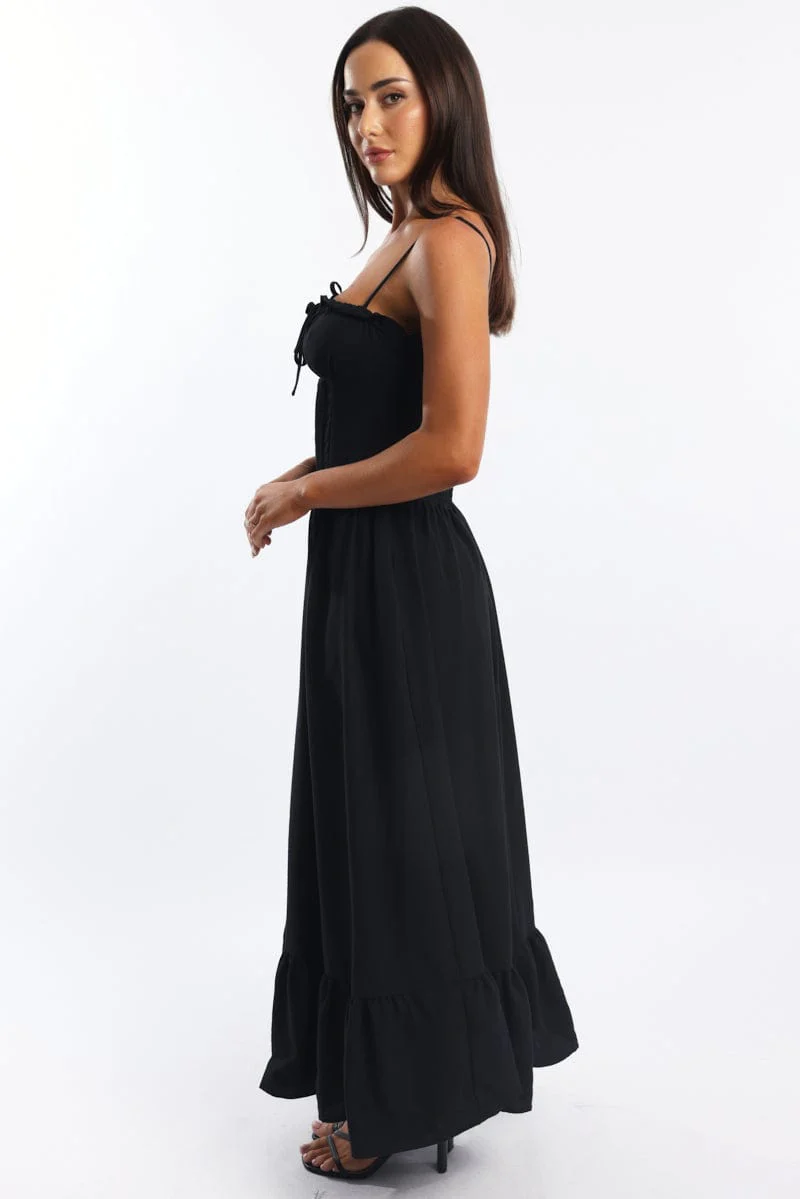 Black Maxi Dress Corset Detailed