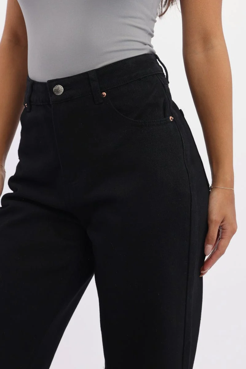 Black Wide Leg Jeans Mid Rise
