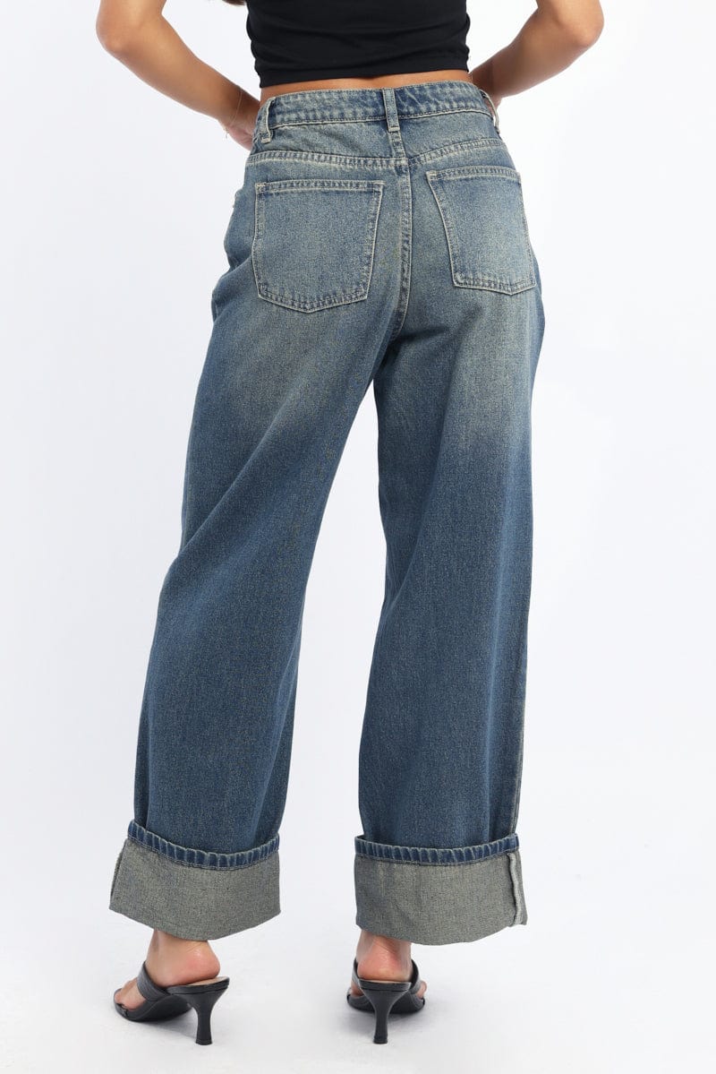 Denim Straight Jeans Fold Up