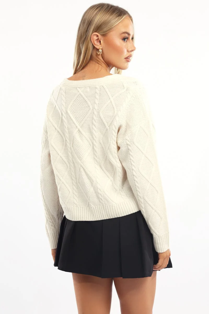 Beige Cable Knit Cardigan