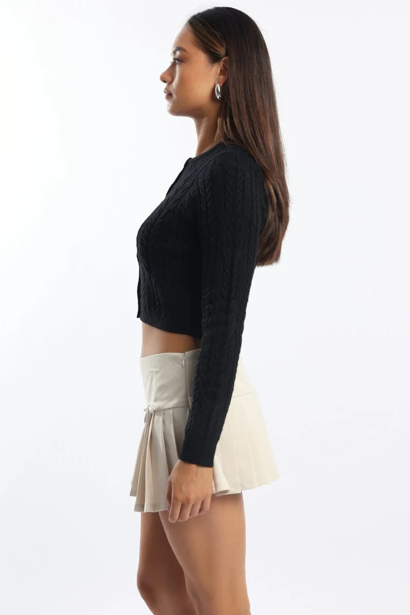 Black Knit Cardigan Long Sleeve Crew Neck
