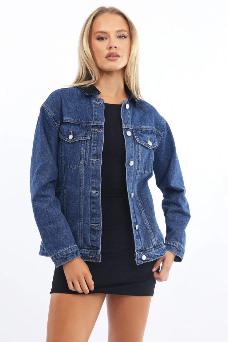 Denim Oversized Jacket Contrast Collar