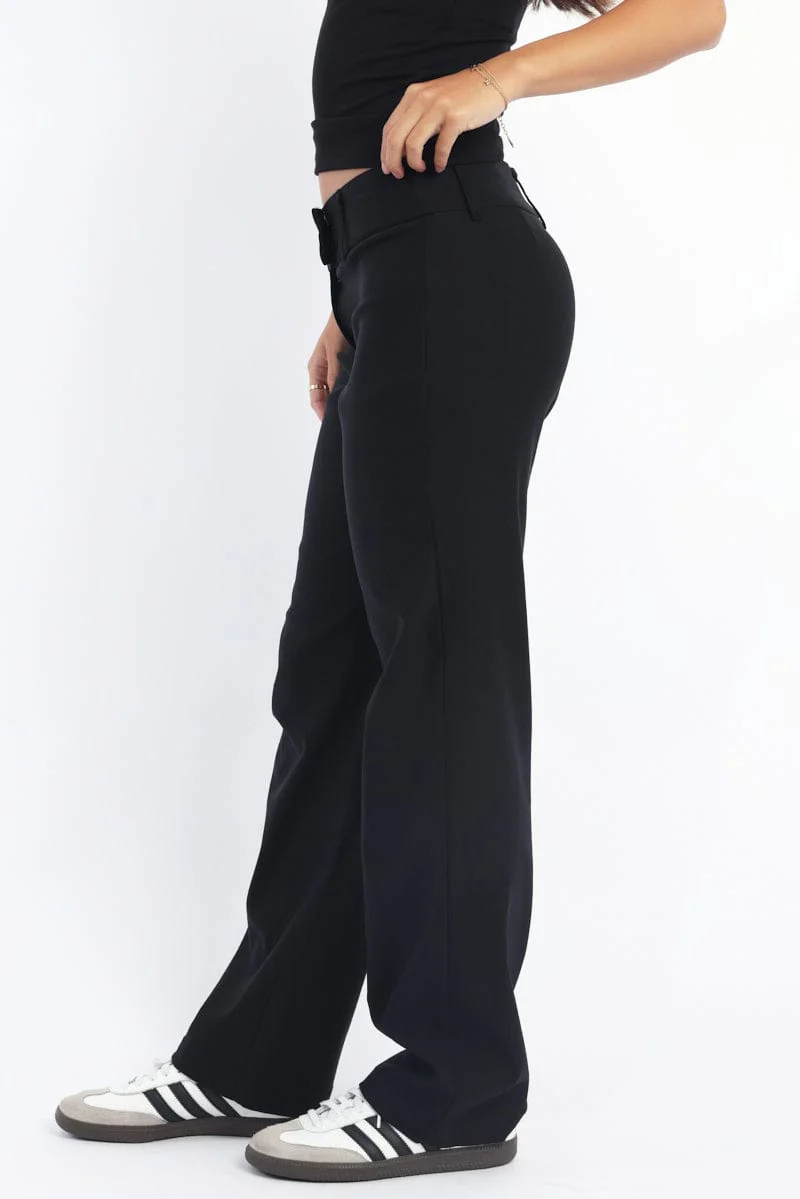 Black Straight Fit Low Rise Pants