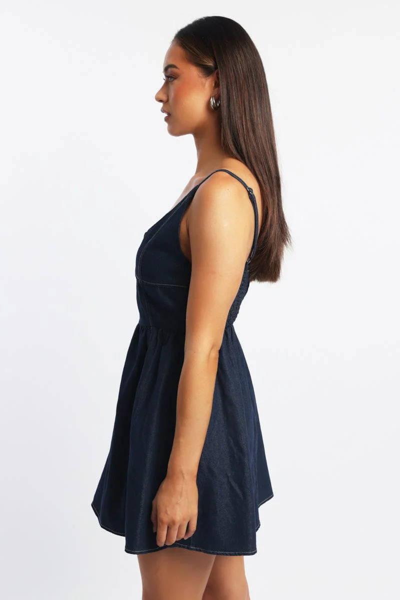 Blue Fit And Flare Dress Mini