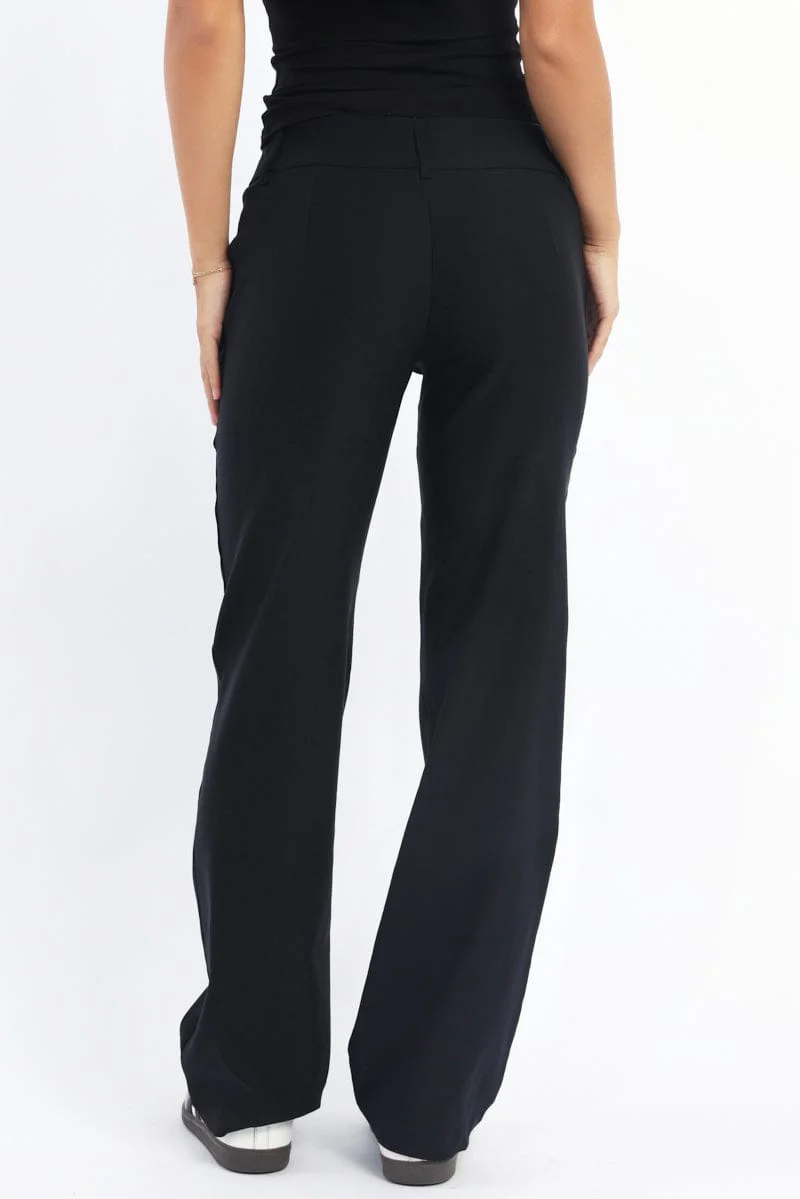 Black Straight Fit Low Rise Pants