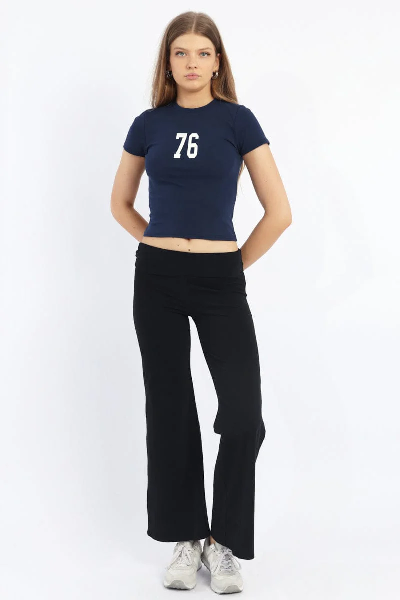 Black Wide Leg Pants Folded Waist Jersey