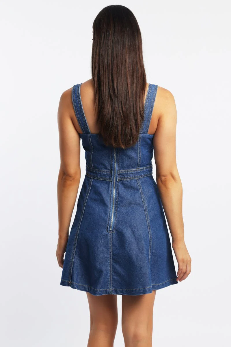 Blue Fit And Flare Dress Mini