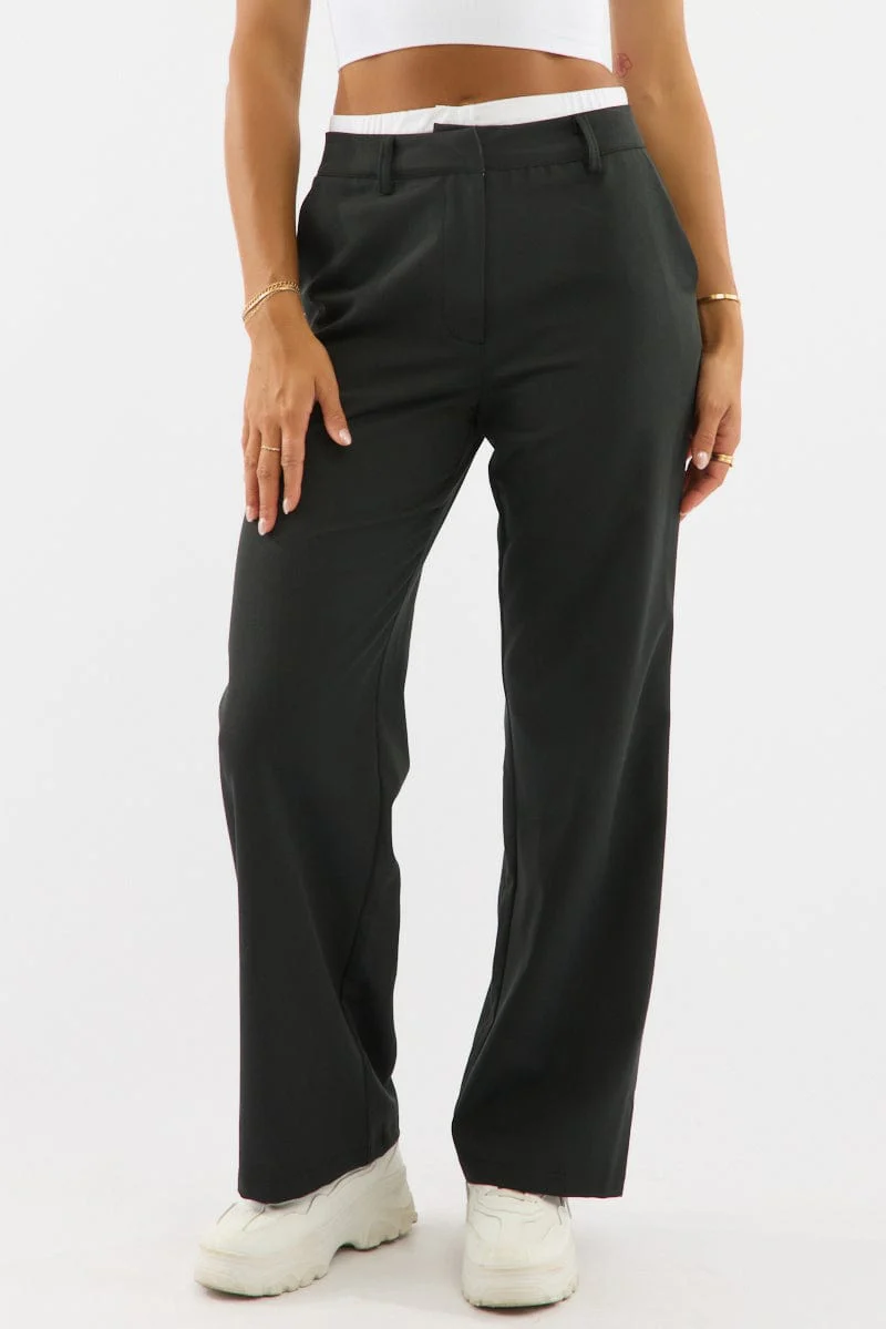 Black Tailored Pants Boxer Wide Leg