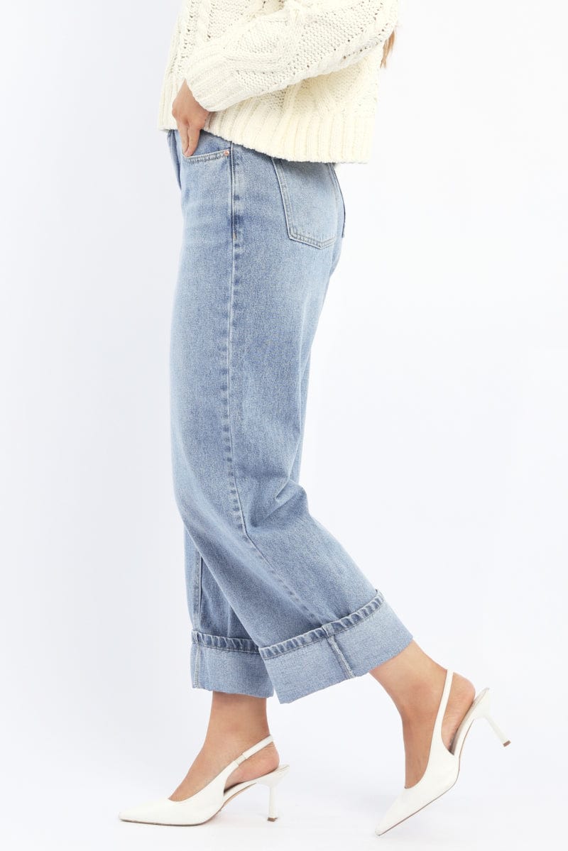 Denim Straight Jeans Fold Up