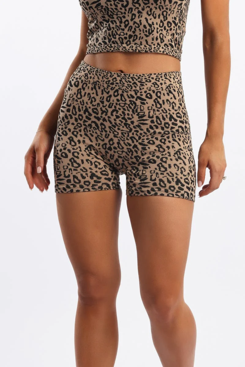 Brown Animal Print Biker Short Seamless