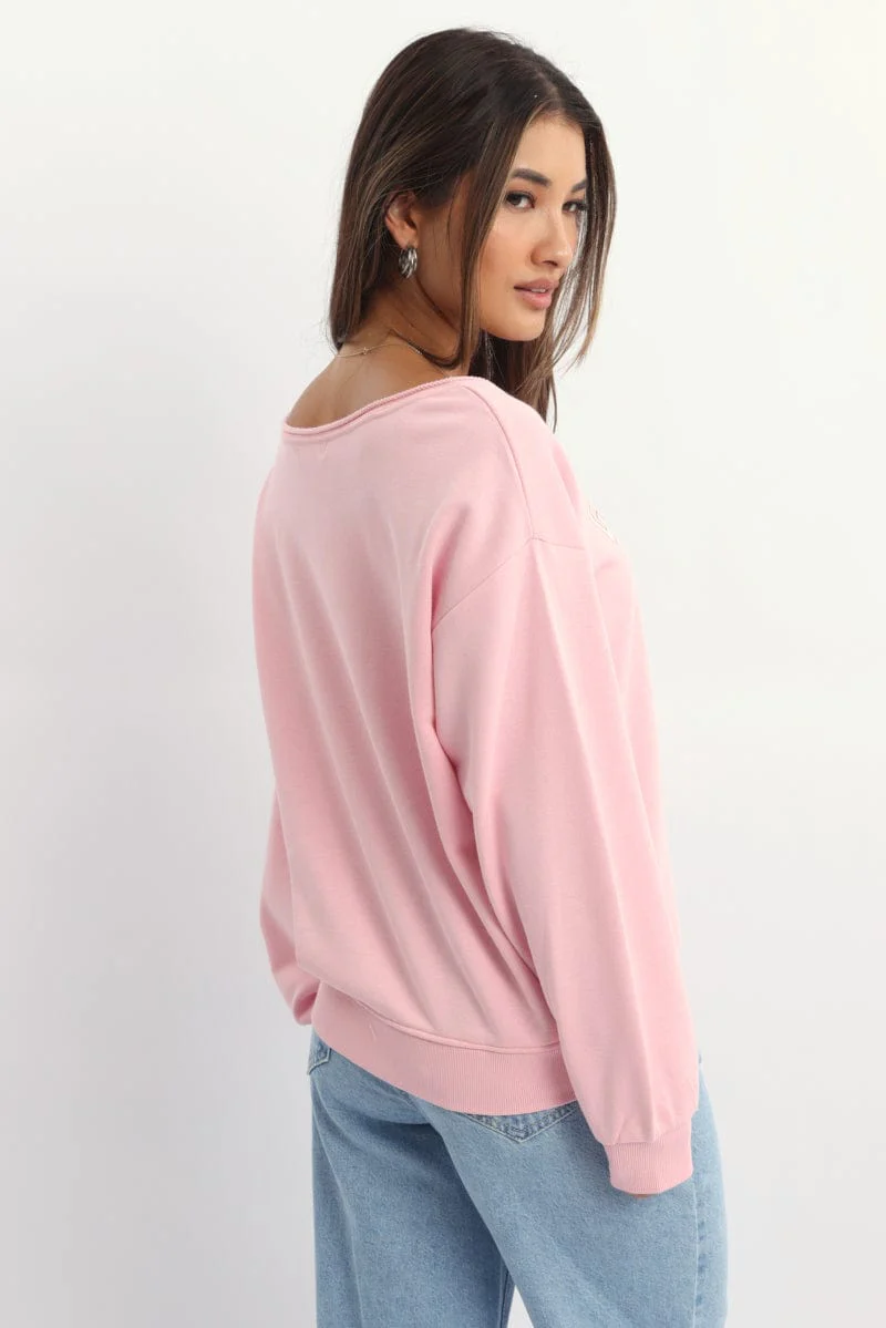 Pink Off Shoulder Sweater Long Sleeve