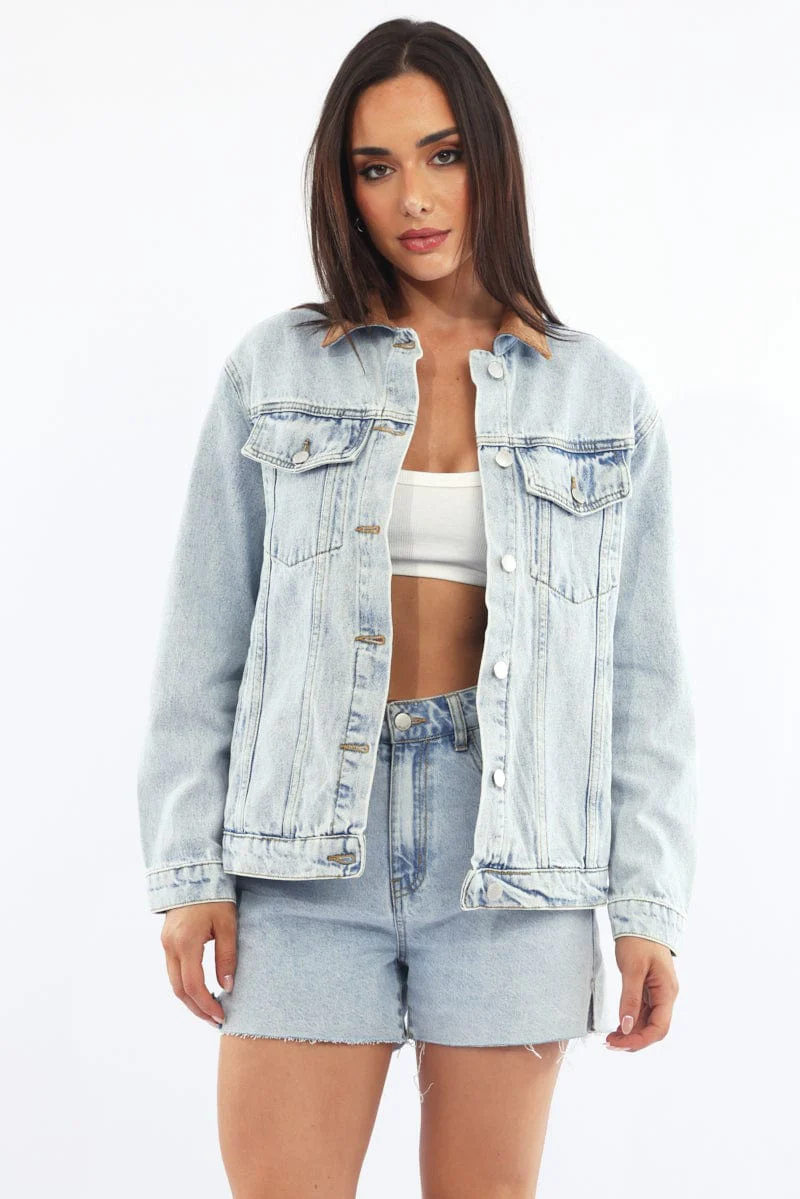 Denim Oversized Jacket Contrast Collar