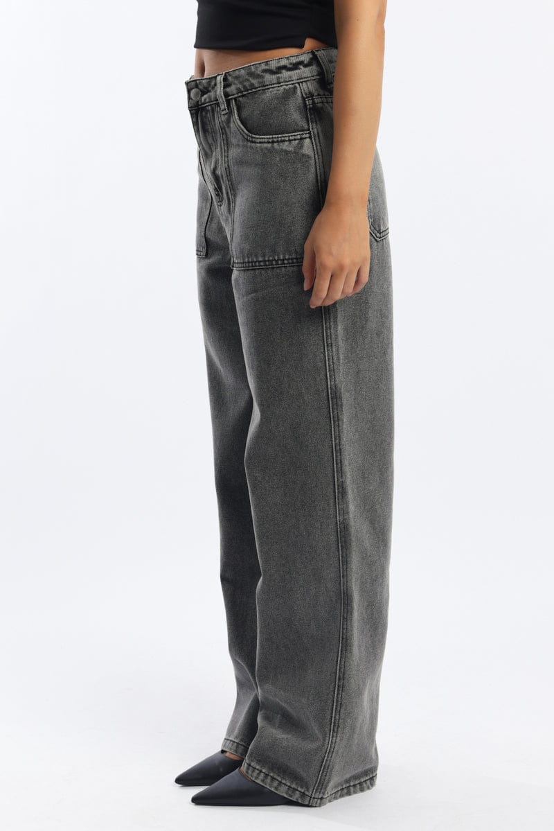 Grey Baggy Jeans Mid Rise
