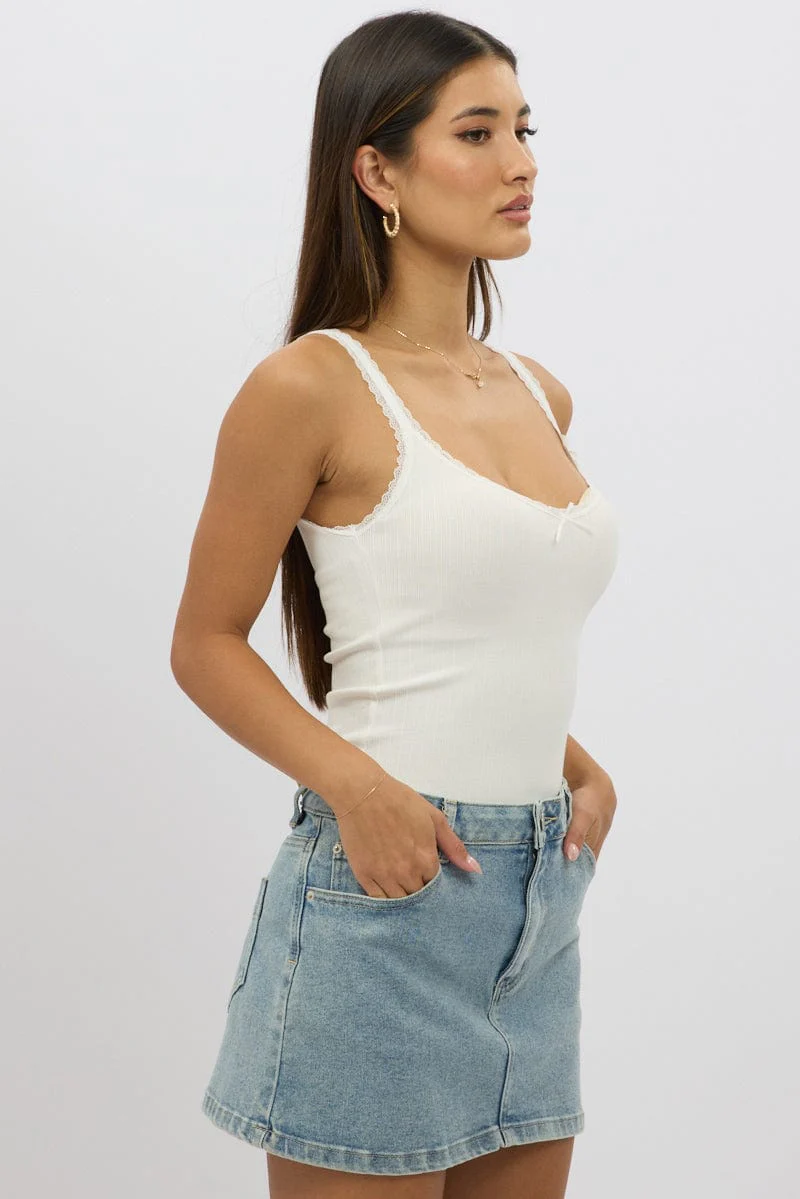 White Sleeveless Tank Top Rib