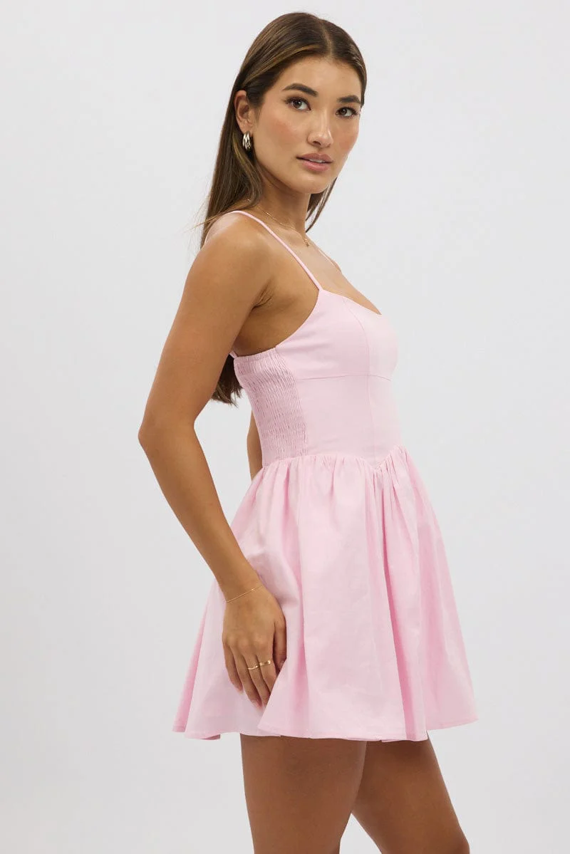 Pink Fit And Flare Dress Mini