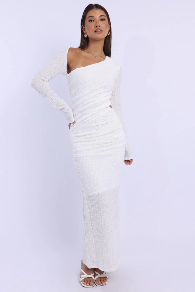 White Bodycon Dress Textured Midi