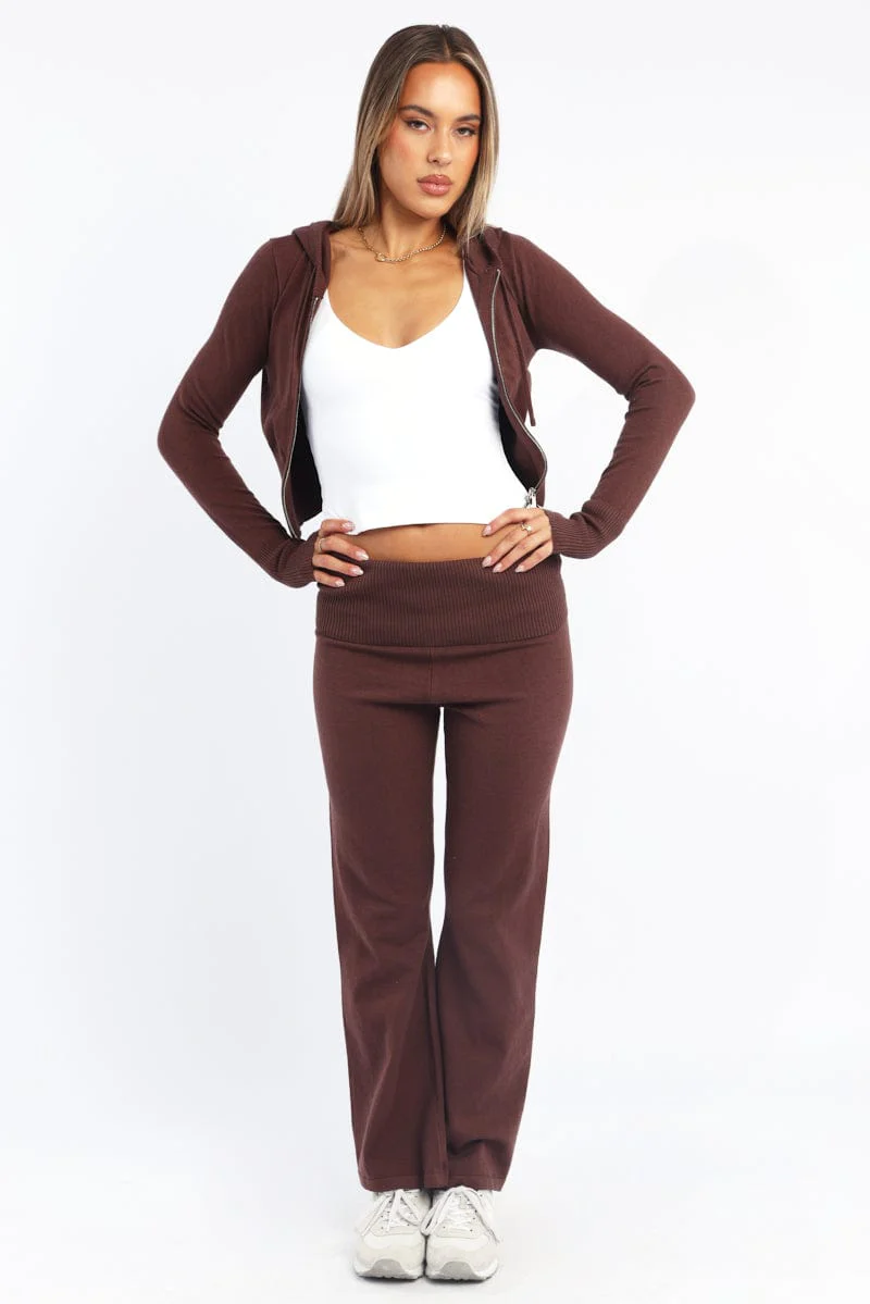 Brown Hooded Knit Cardigan