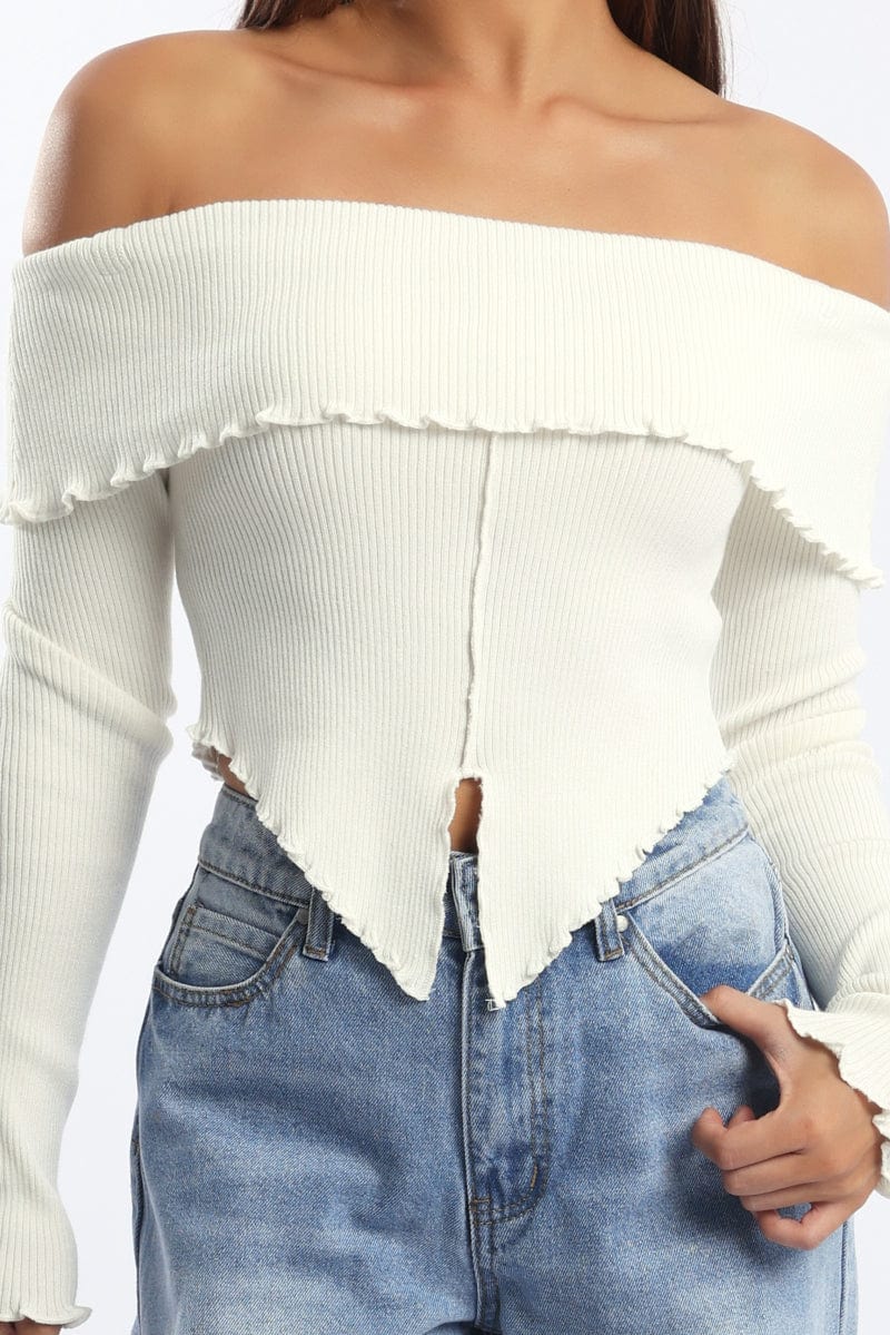 White Bardot Knit Top Long Sleeve Open Front
