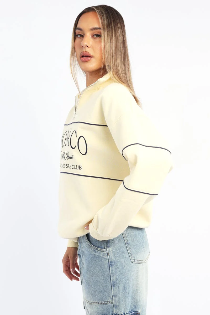 Yellow Zip Sweater Funnel Neck Oversized