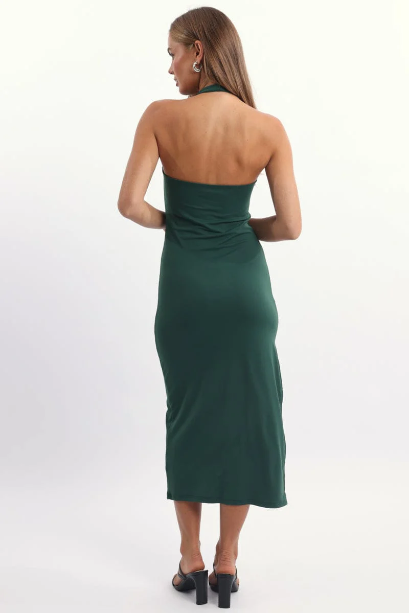 Green Bodycon Dress Halter Neck