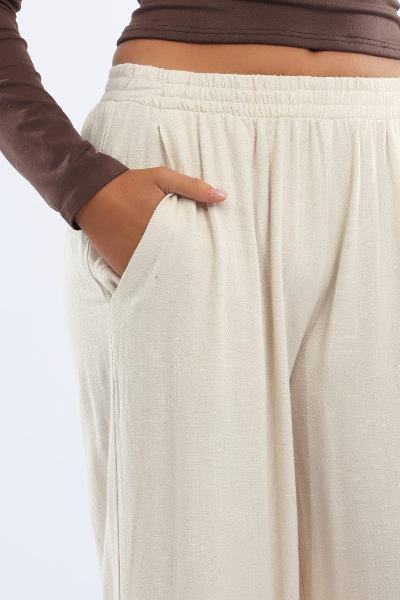 Beige Wide Leg Pants Elasticated Waist
