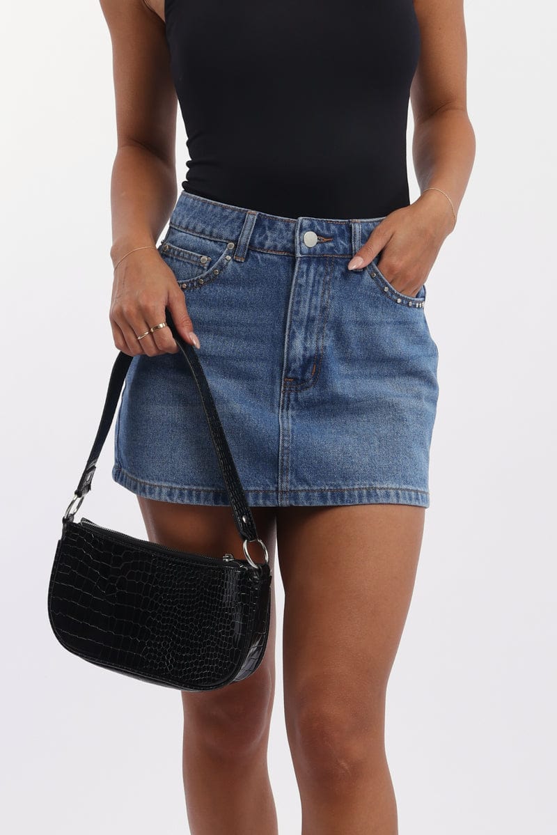 Denim Mini Skirt Mid Rise Regular Fit