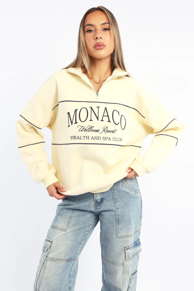 Yellow Zip Sweater Funnel Neck Oversized