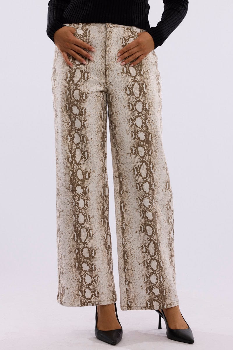 Multi Animal Print Wide Leg Jeans Mid Rise