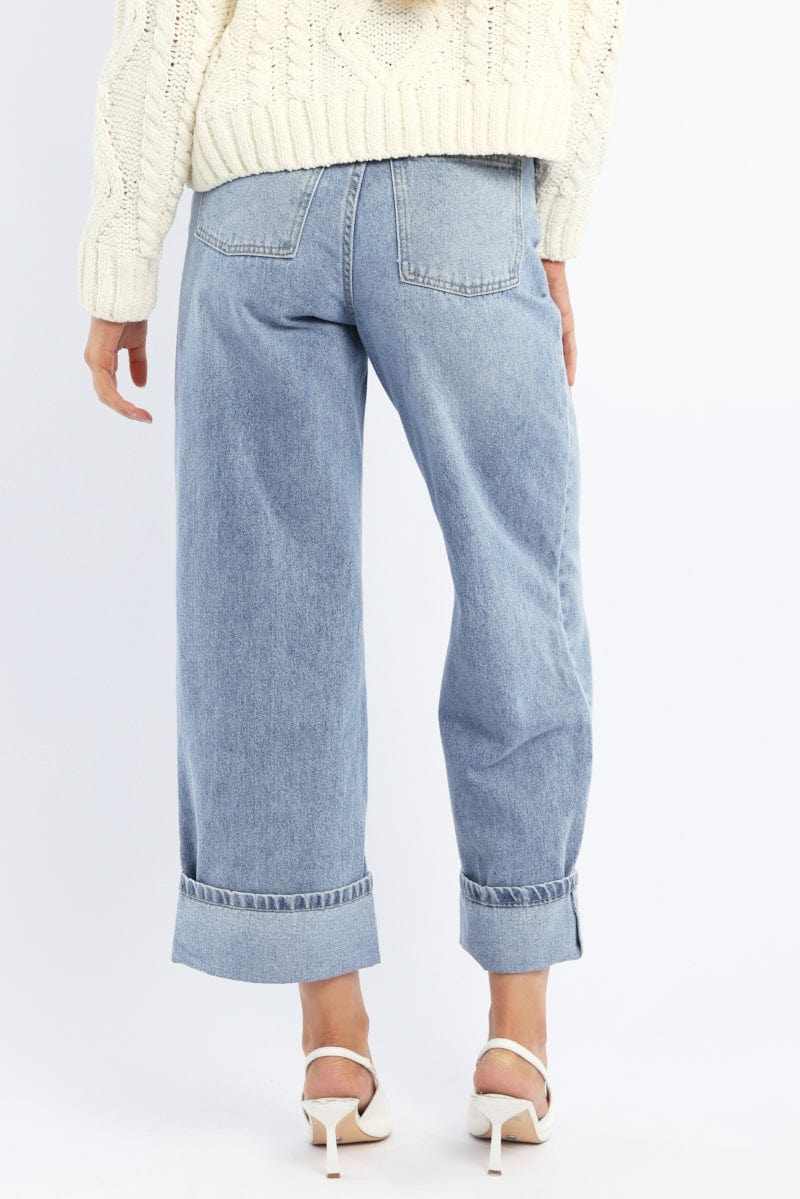Denim Straight Jeans Fold Up