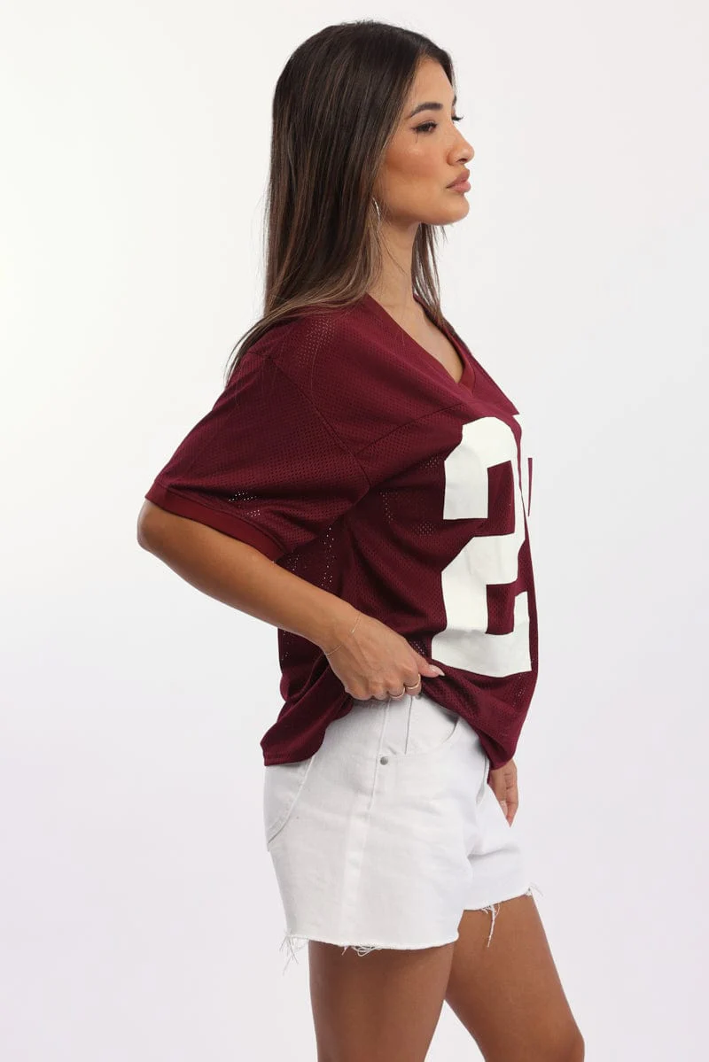 Red Sport Tee Short Sleeve V Neck