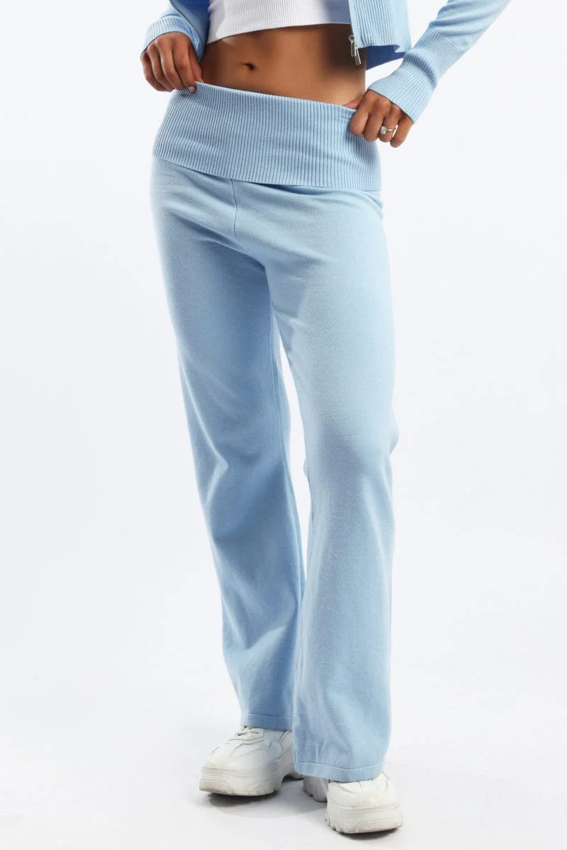 Blue Wide Leg Pants Knit