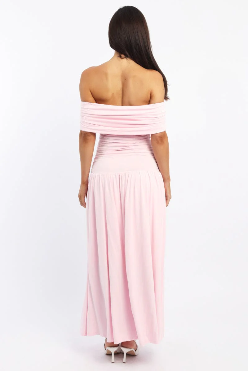Pink Off Shoulder Maxi Dress